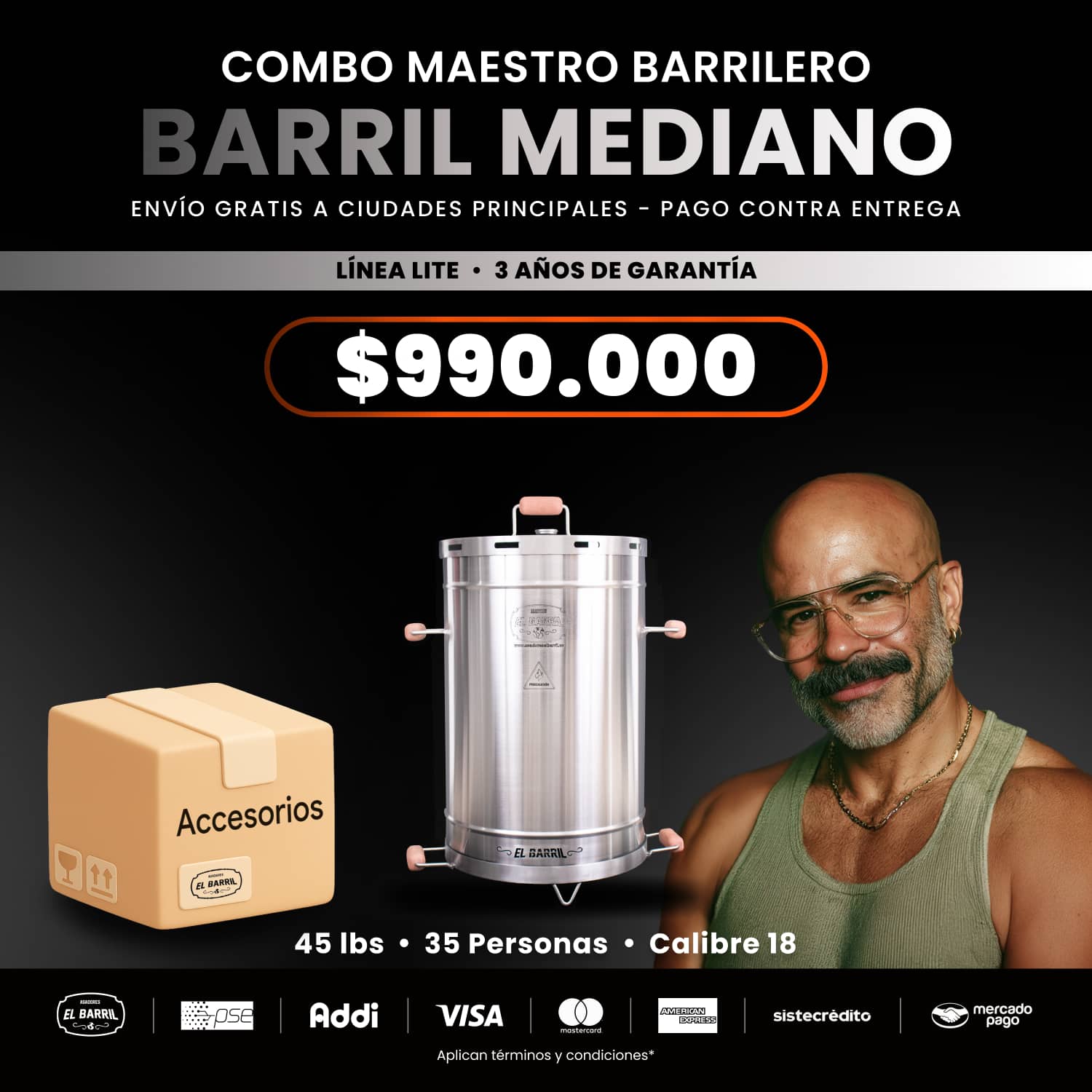 Asador Mediano Combo Maestro Barrilero – Perfecto para Parrilladas