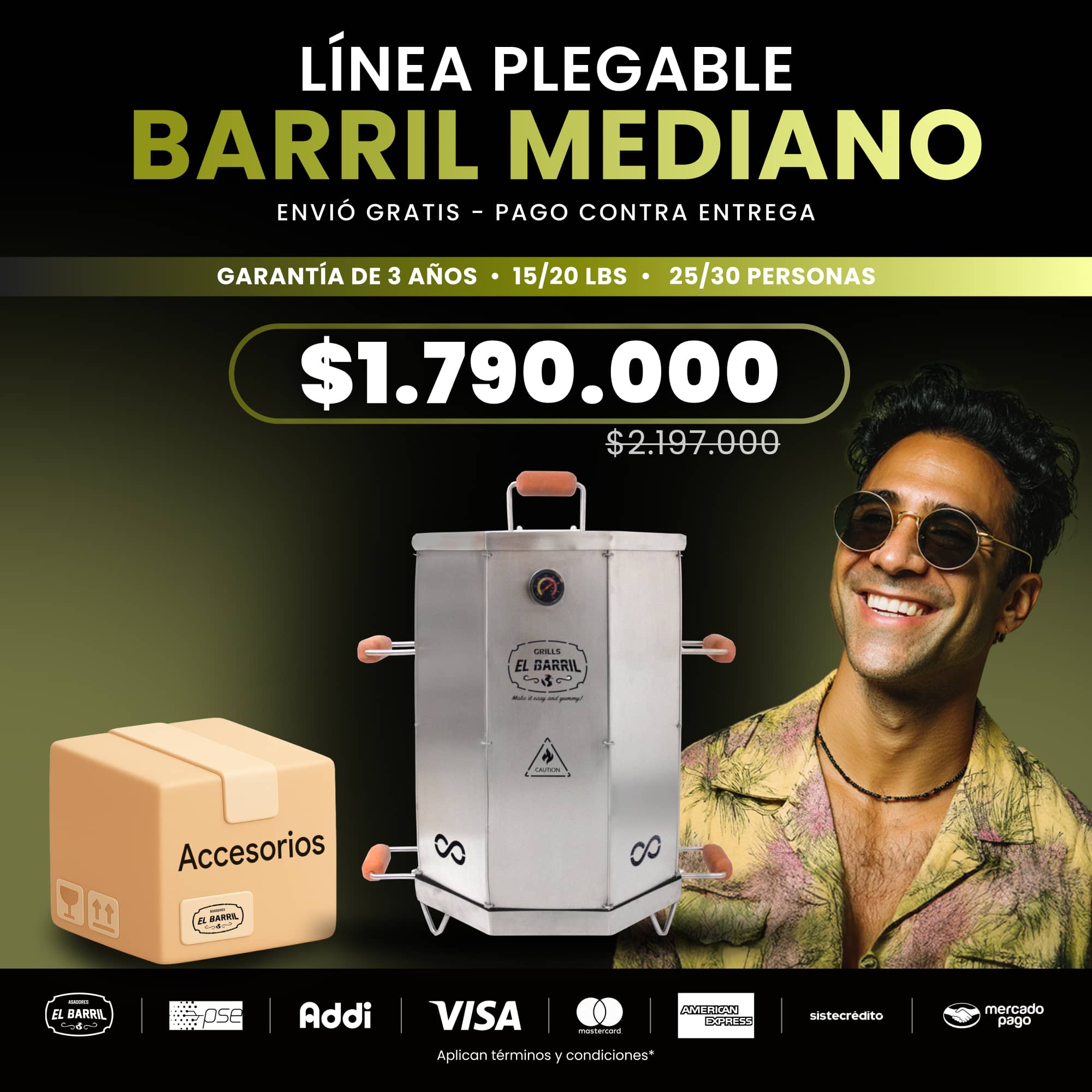 Barril asador mediano plegable