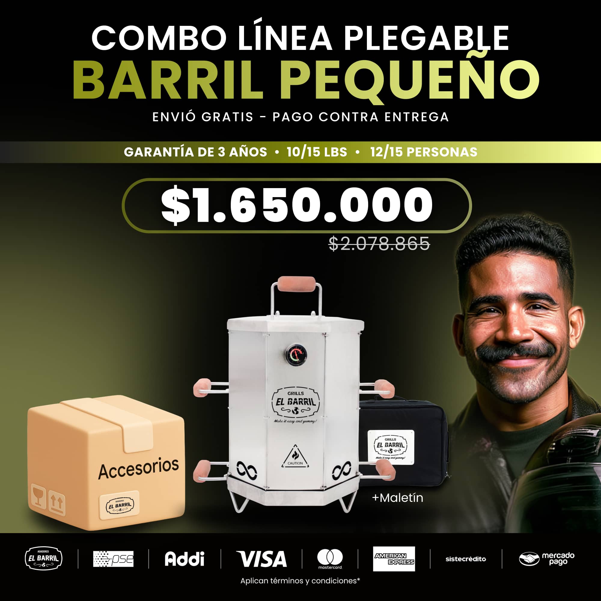 Combo Barril asador plegable pequeño en acero + Maletín GRATIS + Curso online de Asados GRATIS