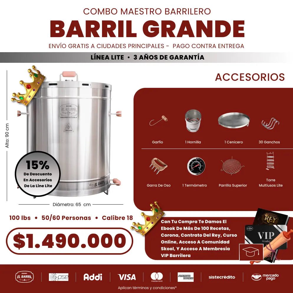 Asador Grande Maestro Barrilero Combo – Perfecto para emprendedores - Asadores El Barril