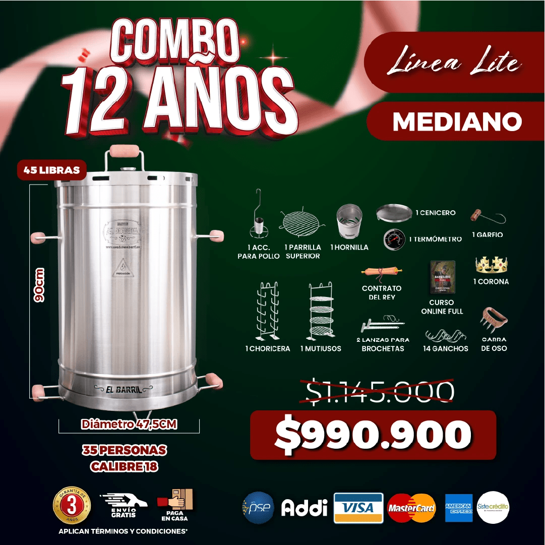 Asador Mediano Combo 12 Años – Perfecto para Parrilladas - Asadores El Barril