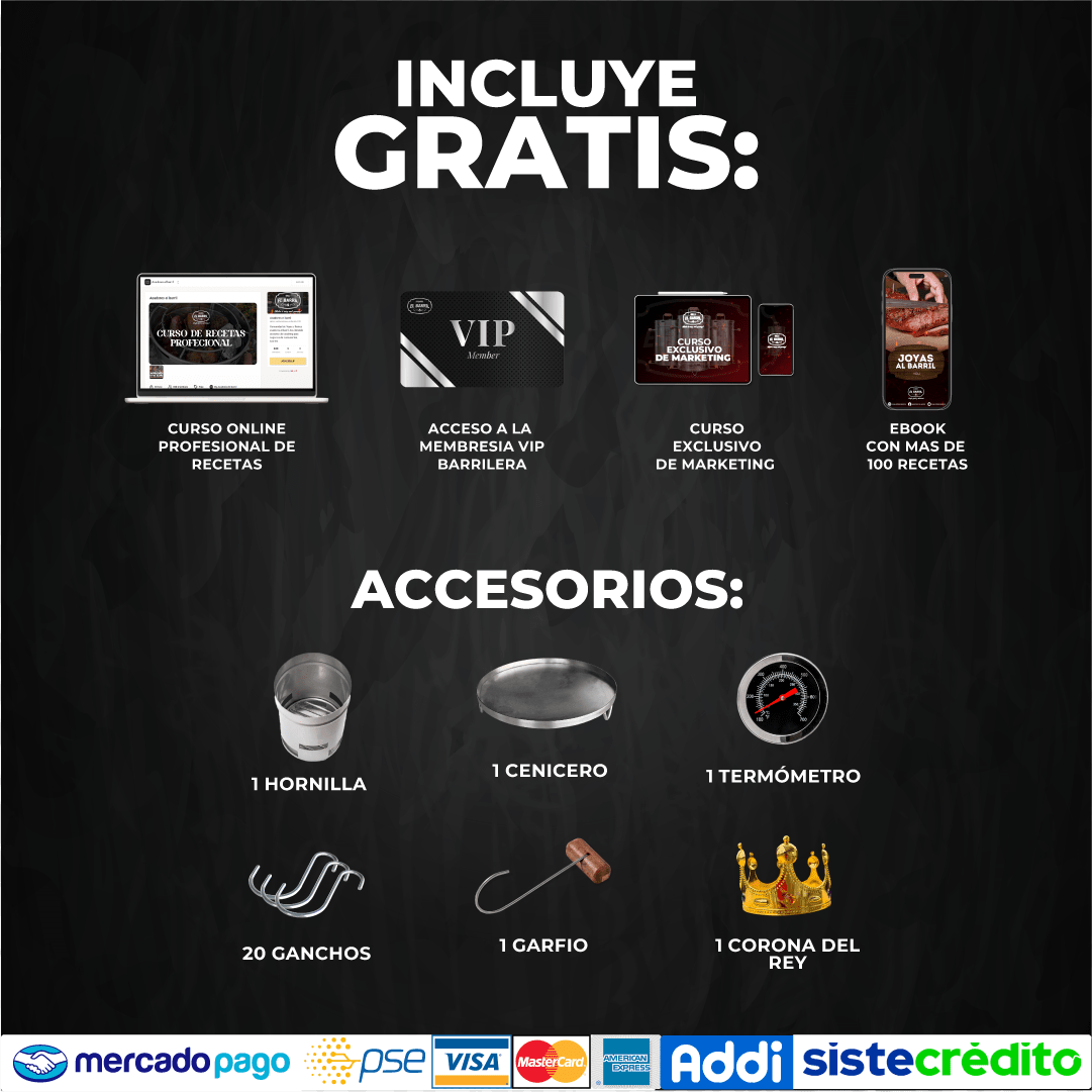 Barril Grande Lite 100lb + Accesorios + Envío Gratis - Asadores El Barril