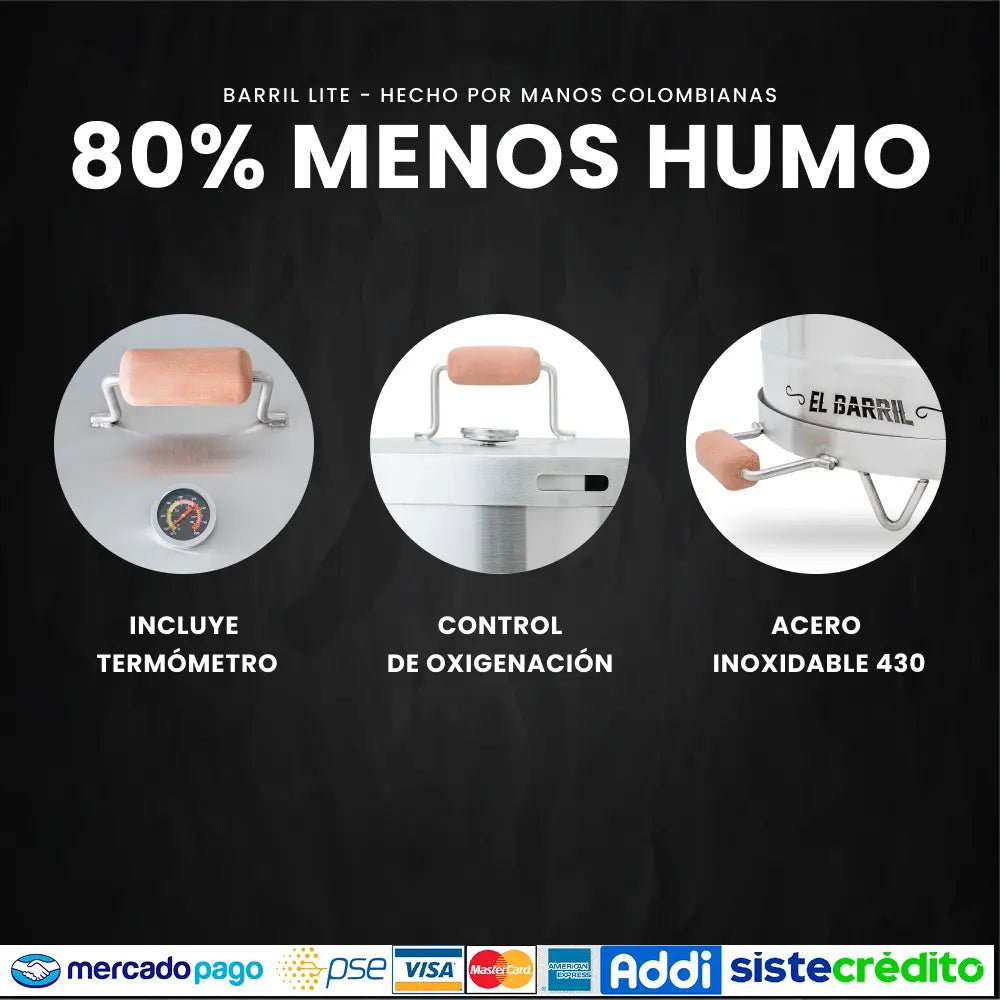 Barril Mediano Lite 45lb + Accesorios + Envío Gratis - Asadores El Barril