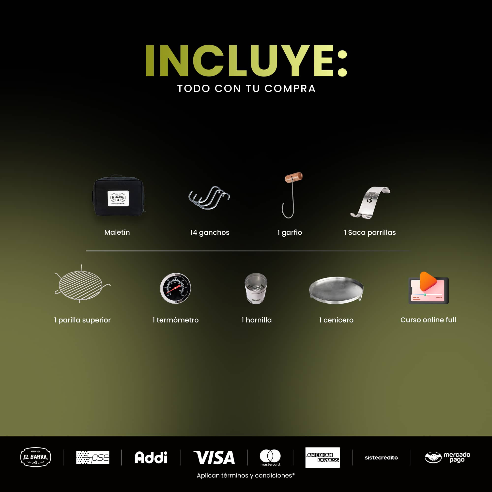 Combo Barril asador mediano plegable en acero - Asadores El Barril