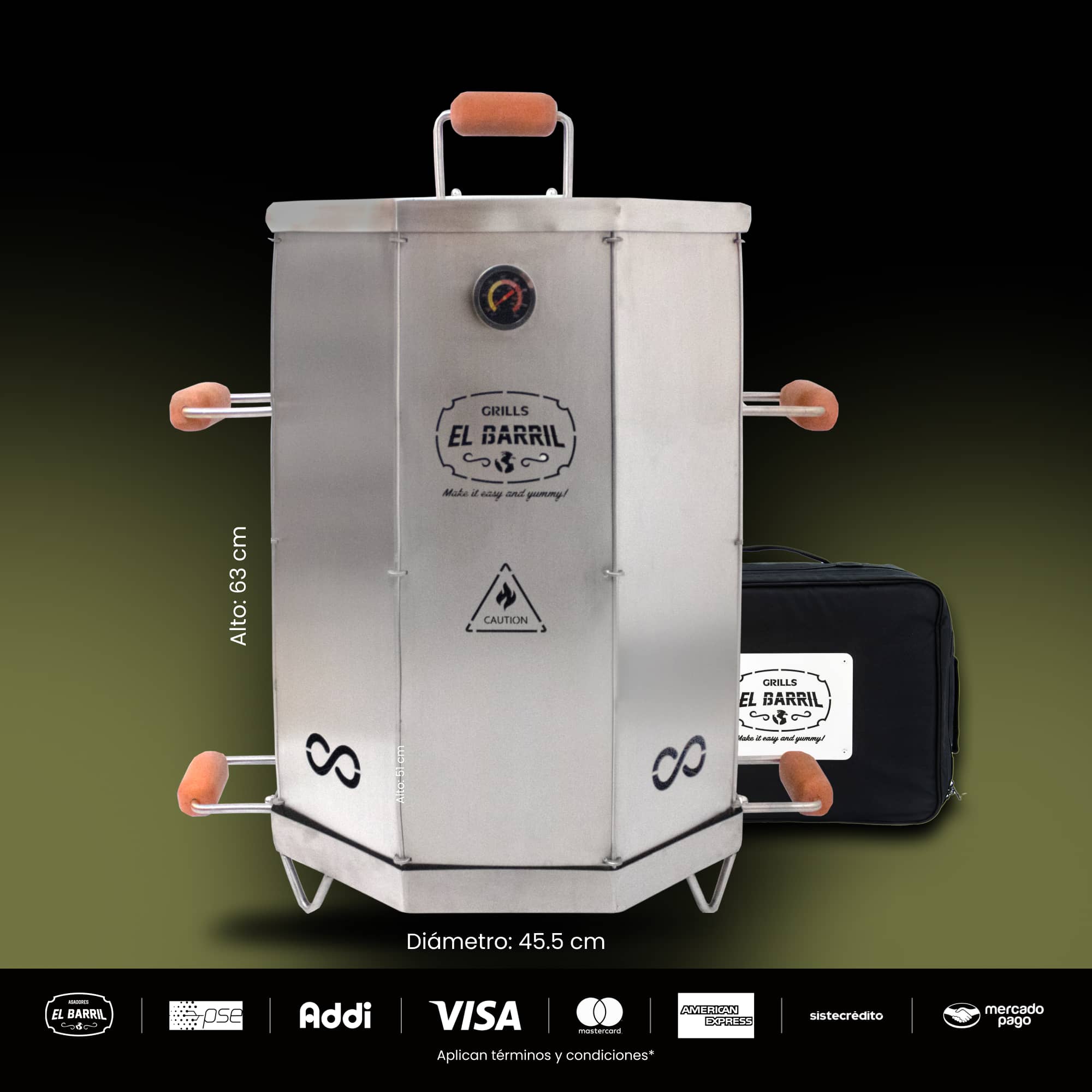 Combo Barril asador mediano plegable en acero - Asadores El Barril