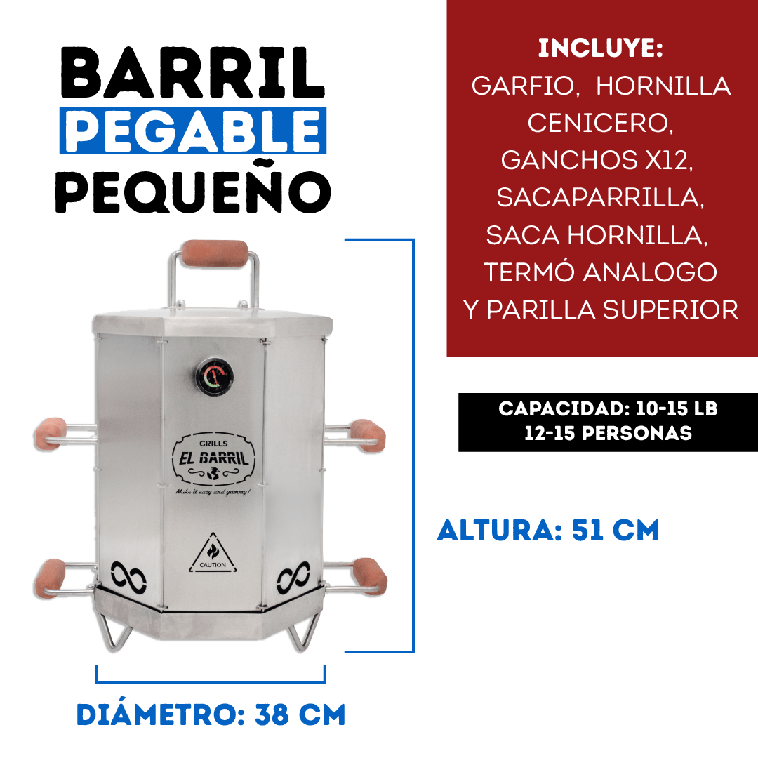 Combo Barril asador plegable pequeño en acero + Maletín GRATIS + Curso online de Asados GRATIS - Asadores El Barril
