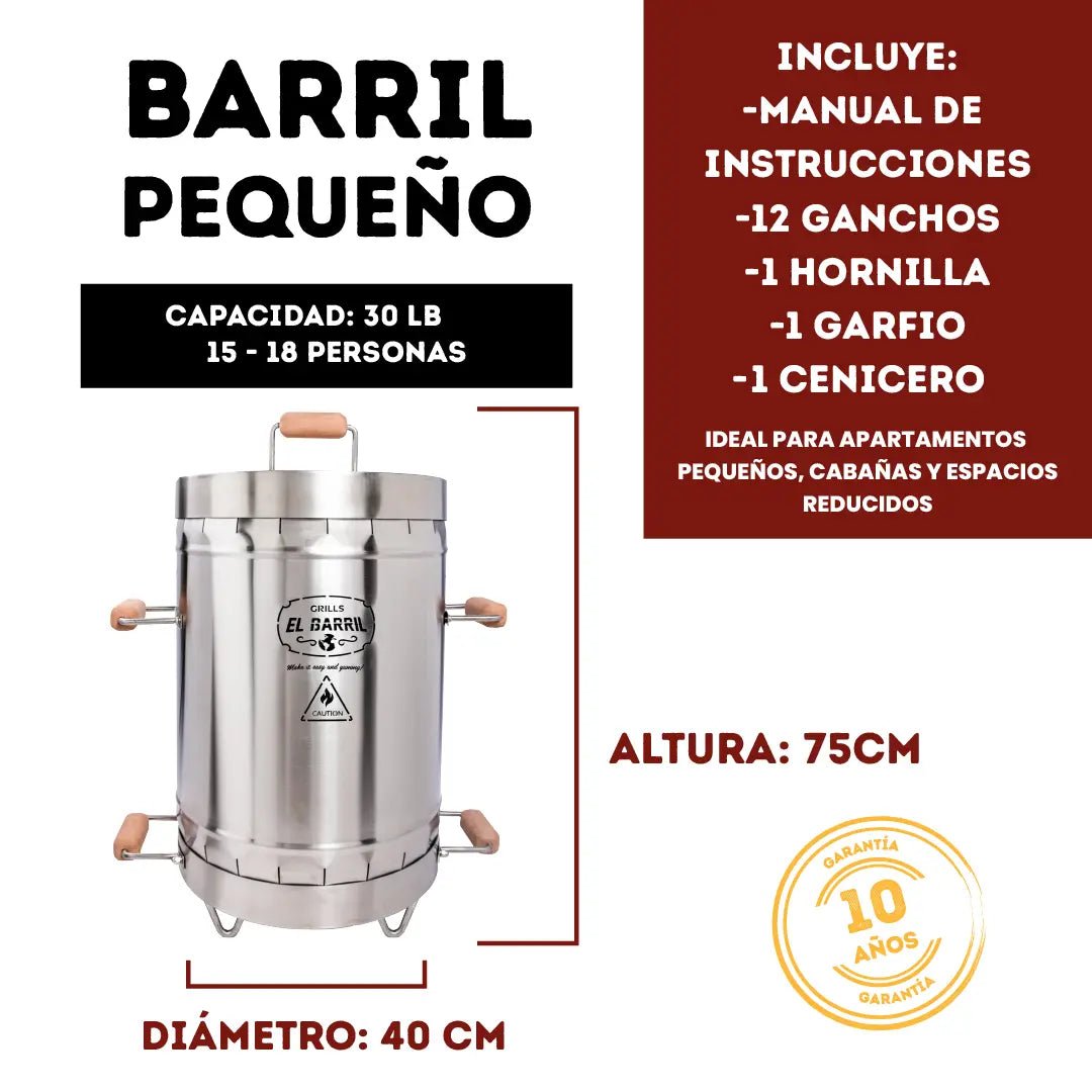 Combo Full Premium 30Lbs. + 10años de Garantía + 13 Accesorios + Curso Barrilero Online + Envío Gratis - Asadores El Barril