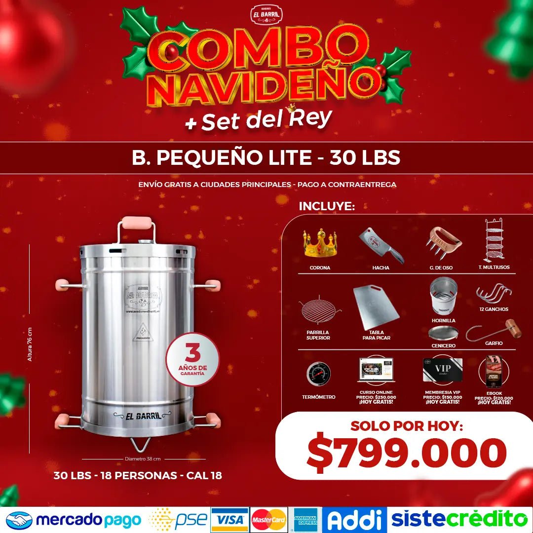 COMBO NAVIDEÑO + SET DEL REY POR TIEMPO LIMITADO + ACCESORIOS + MEMBRESIA VIP + EBOOK + CURSO ONLINE - Asadores El Barril