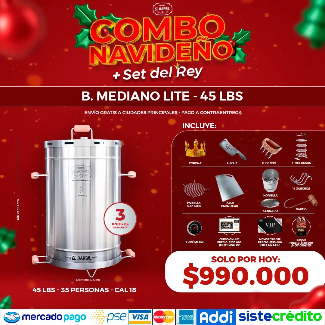 COMBO NAVIDEÑO + SET DEL REY POR TIEMPO LIMITADO + ACCESORIOS + MEMBRESIA VIP + EBOOK + CURSO ONLINE - Asadores El Barril