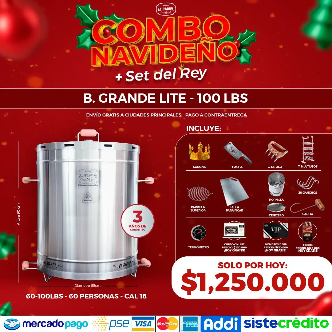 COMBO NAVIDEÑO + SET DEL REY POR TIEMPO LIMITADO + ACCESORIOS + MEMBRESIA VIP + EBOOK + CURSO ONLINE - Asadores El Barril