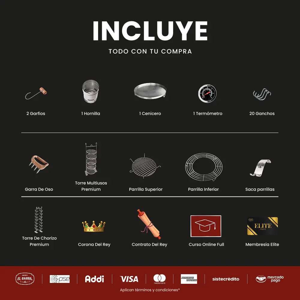 Combo Premium Grande 100Lbs + Accesorios + Envio Gratis+Parrilla - Asadores El Barril