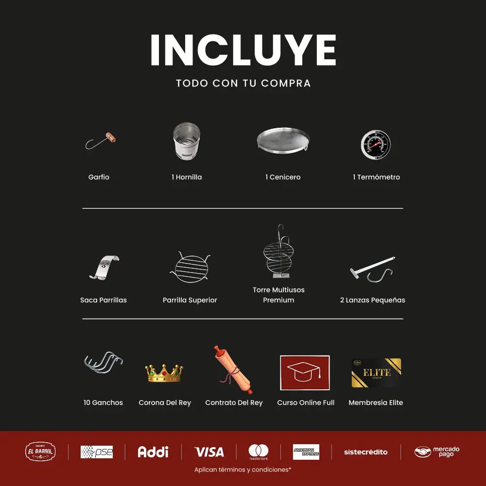 Combo Premium Mini 13Lbs + Accesorios + Envio Gratis + Parrilla - Asadores El Barril