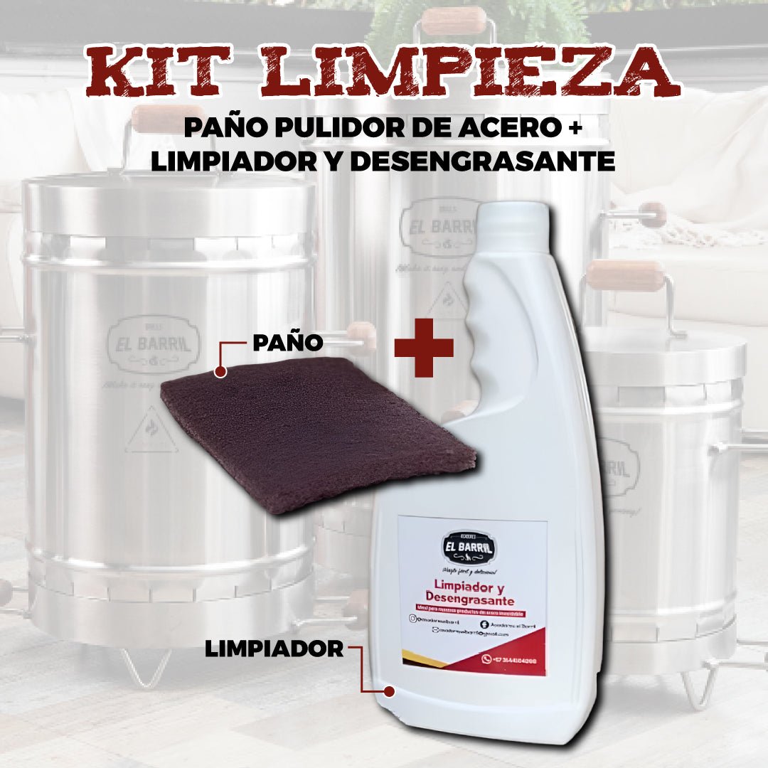 Kit de Limpieza: Limpiador y Desengrasante + Paño pulidor de Acero - Asadores El Barril