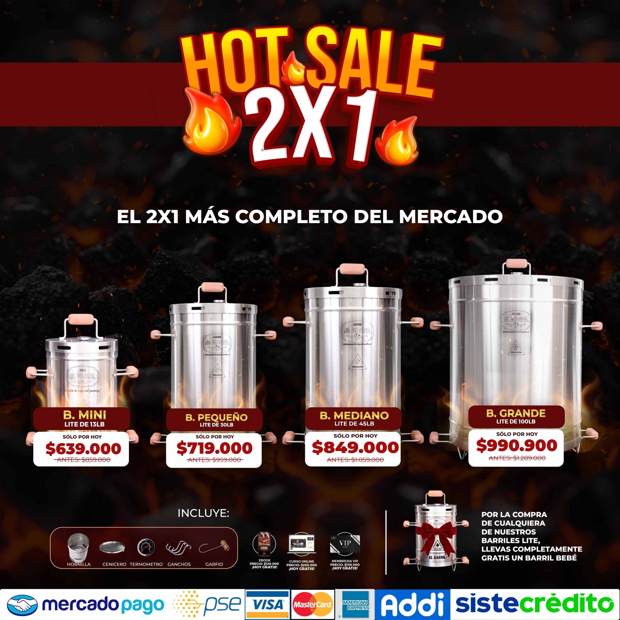 🔥 SUPER COMBO 2X 1 HOTSALE - LLEVA TU BARRIL BEBÉ LITE GRATIS ❤️ - Asadores El Barril