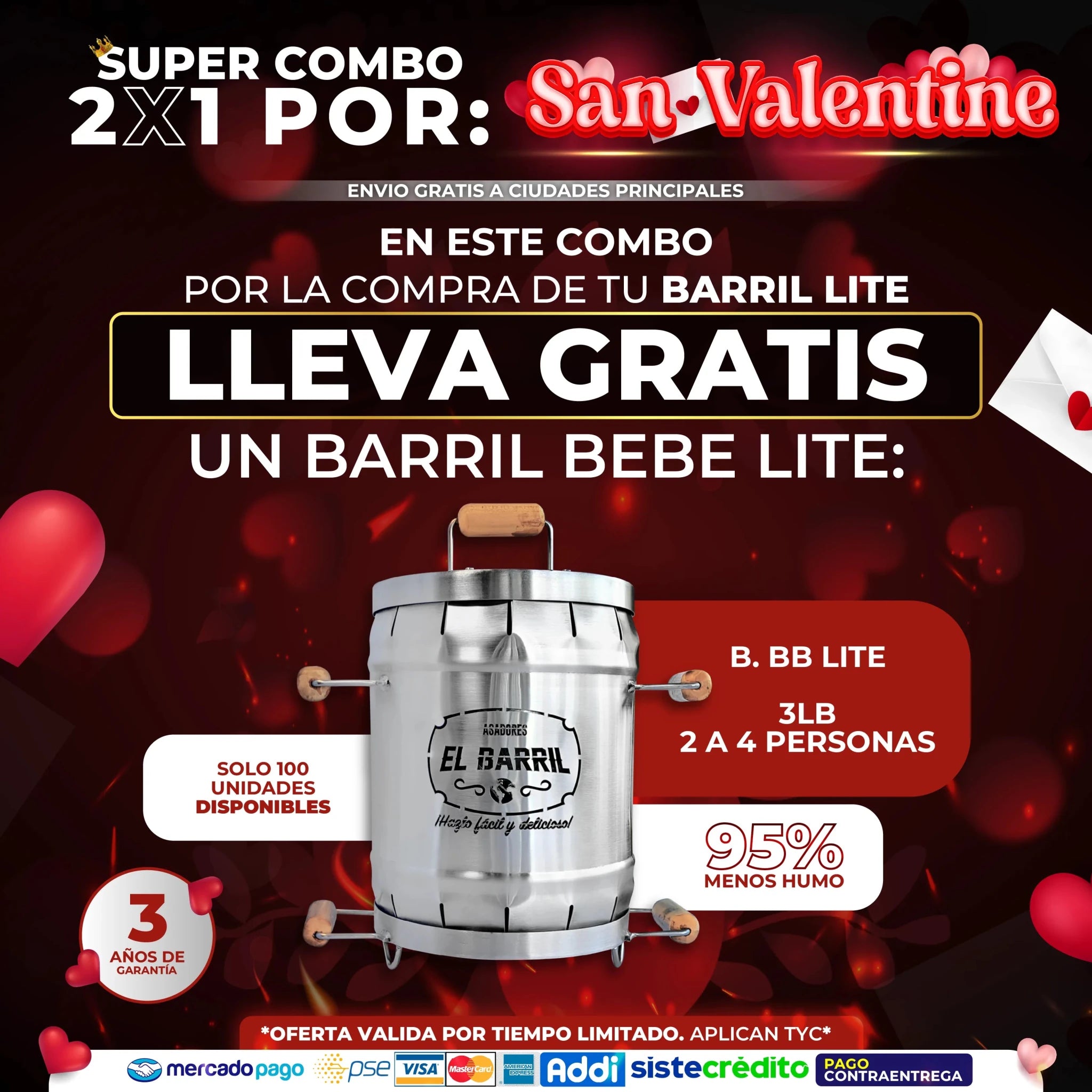 🔥 SUPER COMBO 2X 1 POR SAN VALENTINE - LLEVA TU BARRIL BEBÉ LITE GRATIS ❤️ - Asadores El Barril