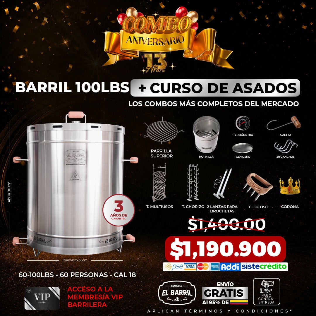 SUPER COMBO ANIVERSARIO+ ACCESORIOS + MEMBRESIA VIP + EBOOK + CURSO ONLINE - Asadores El Barril