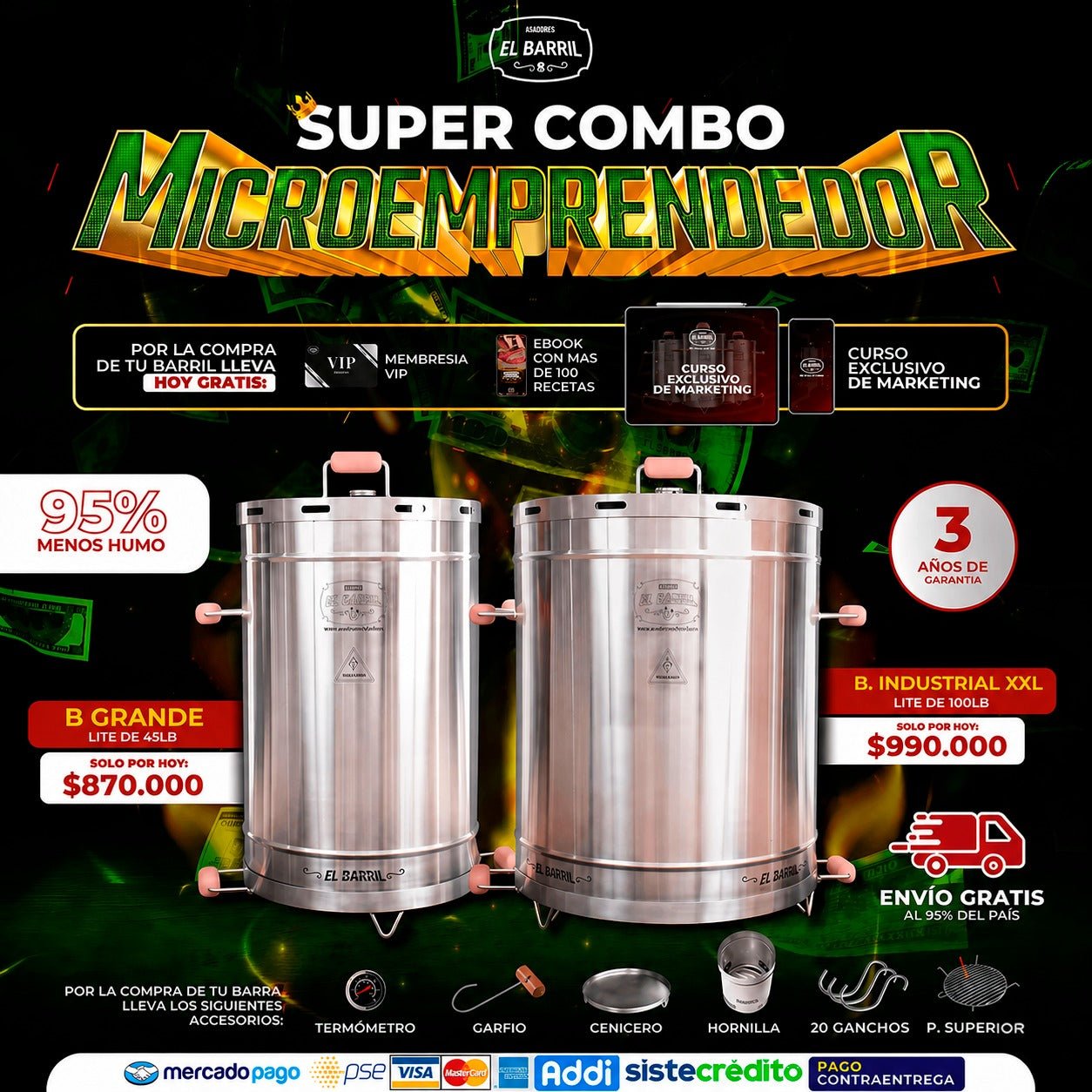 SUPER COMBO MICROEMPRENDEDOR + ACCESORIOS Y CURSO GRATIS🔥 - Asadores El Barril