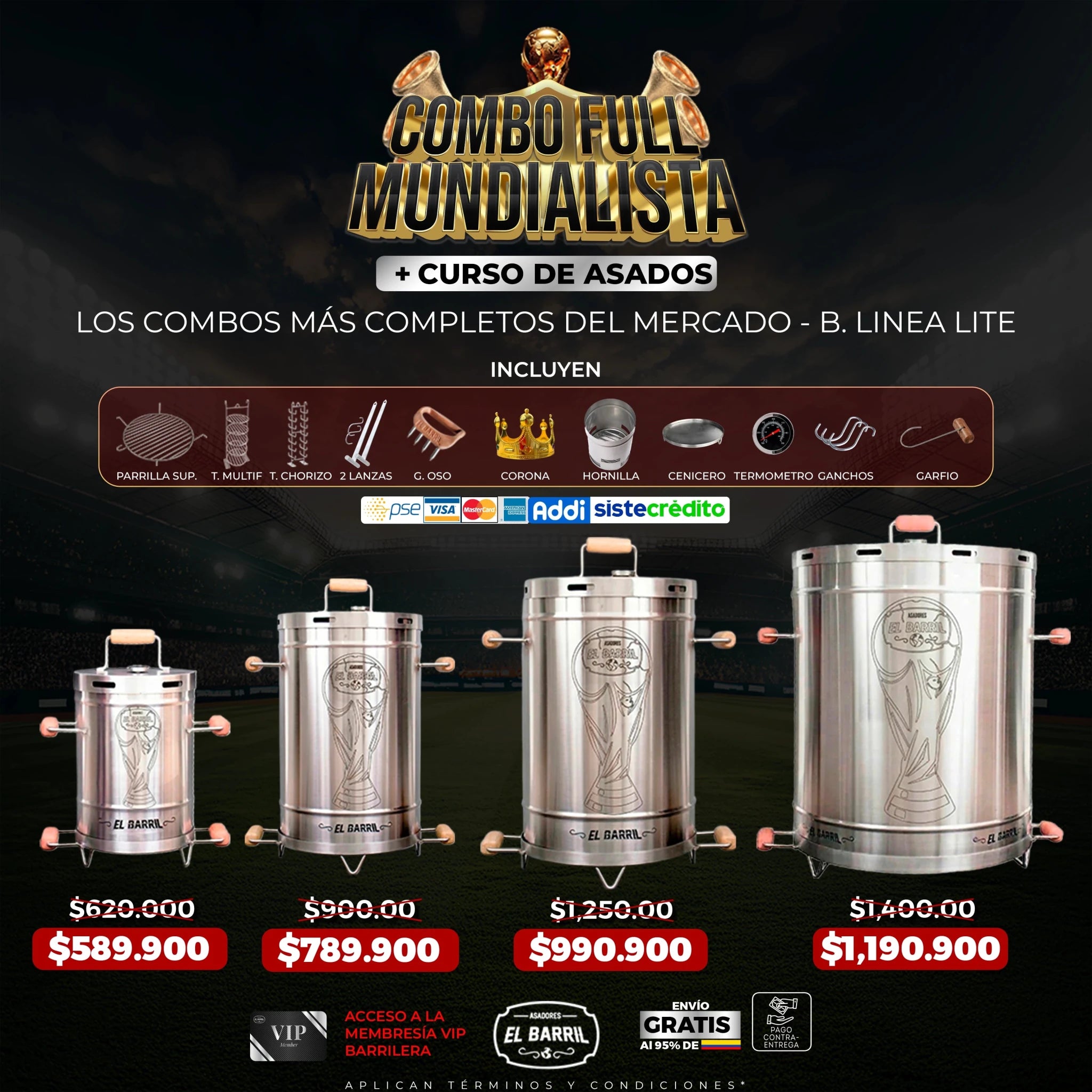 SUPER COMBO MUNDIALERO+ ACCESORIOS + MEMBRESIA VIP + EBOOK + CURSO ONLINE - Asadores El Barril