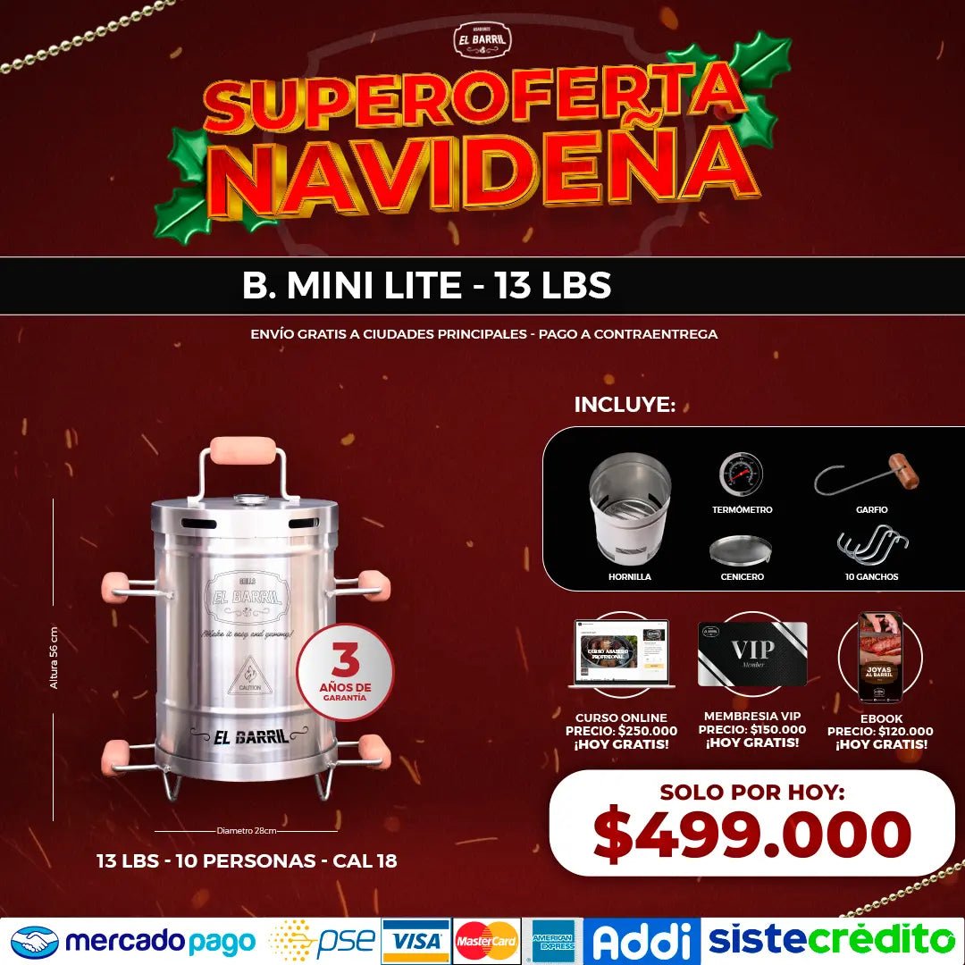 SUPER COMBO NAVIDEÑO + ACCESORIOS + MEMBRESIA VIP + EBOOK + CURSO ONLINE - Asadores El Barril