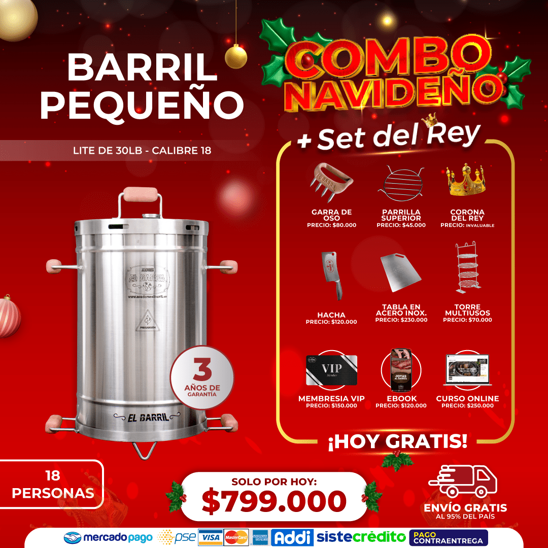 SUPER COMBO NAVIDEÑO: BARRIL PEQUEÑO + SET DEL REY GRATIS POR TIEMPO LIMITADO 🔥 - Asadores El Barril