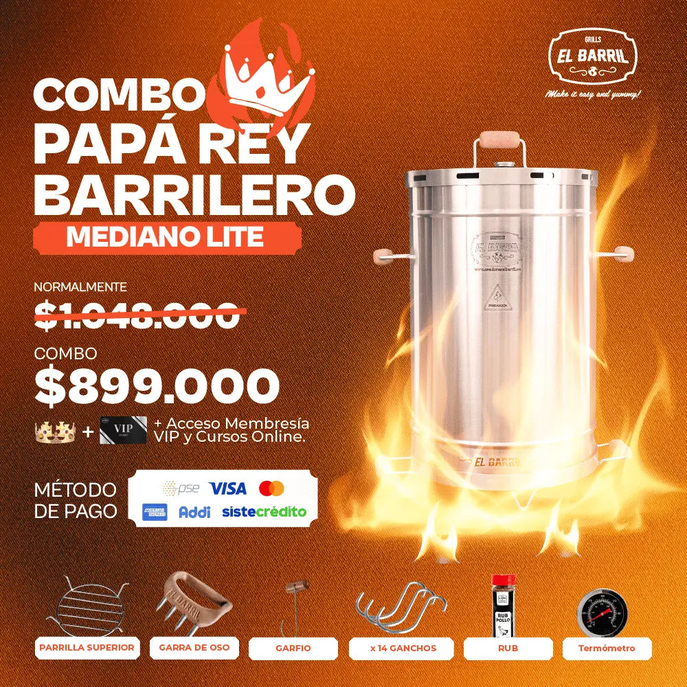 COMBO PAPÁ REY BARRILERO Barrilero 45lbs + Membresía VIP + Accesorios + Corona + Garantía de 3 Años