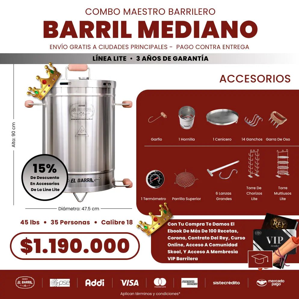 Asador Mediano Combo Maestro Barrilero – Perfecto para Parrilladas - Asadores El Barril