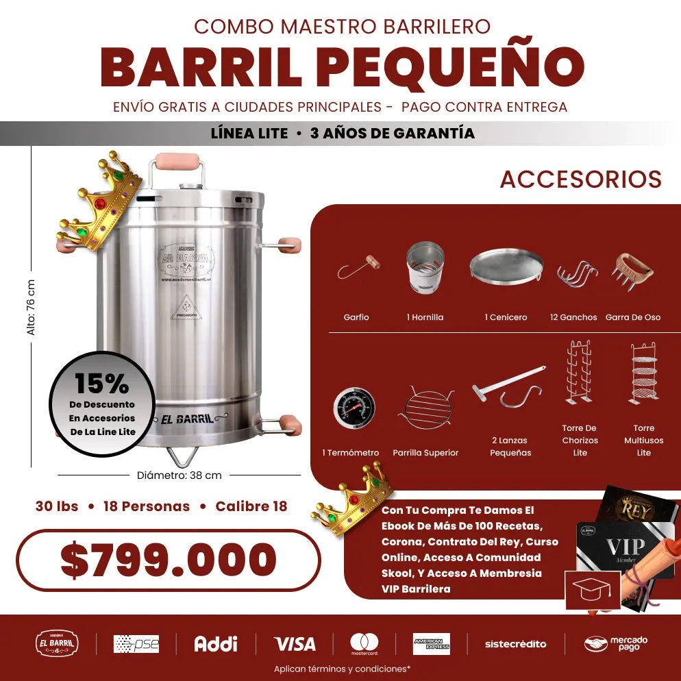 Asador pequeño Combo Maestro Barrilero – Perfecto para Parrilladas - Asadores El Barril