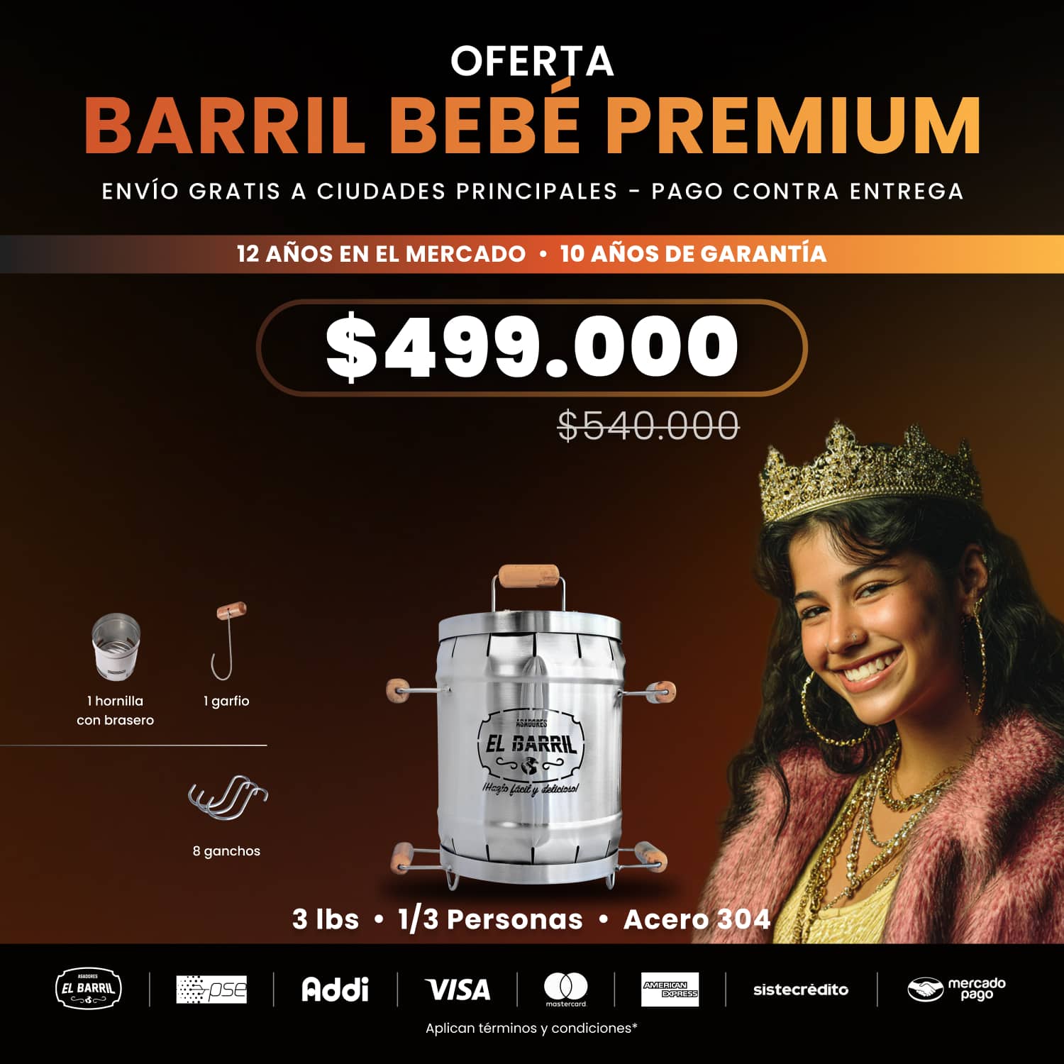 Barril Bebé PREMIUM 3lb + Accesorios + Envío Gratis - Asadores El Barril