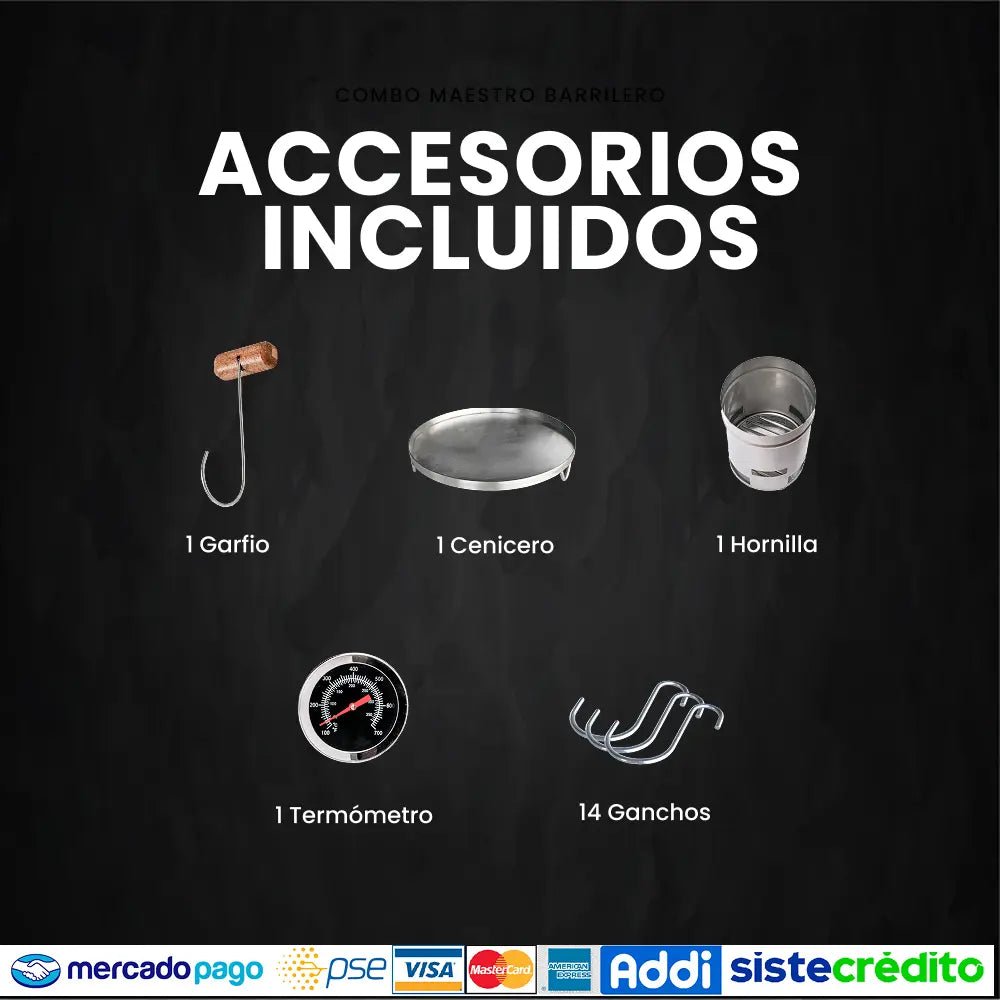 Barril Mediano Lite 45lb + Accesorios + Envío Gratis - Asadores El Barril