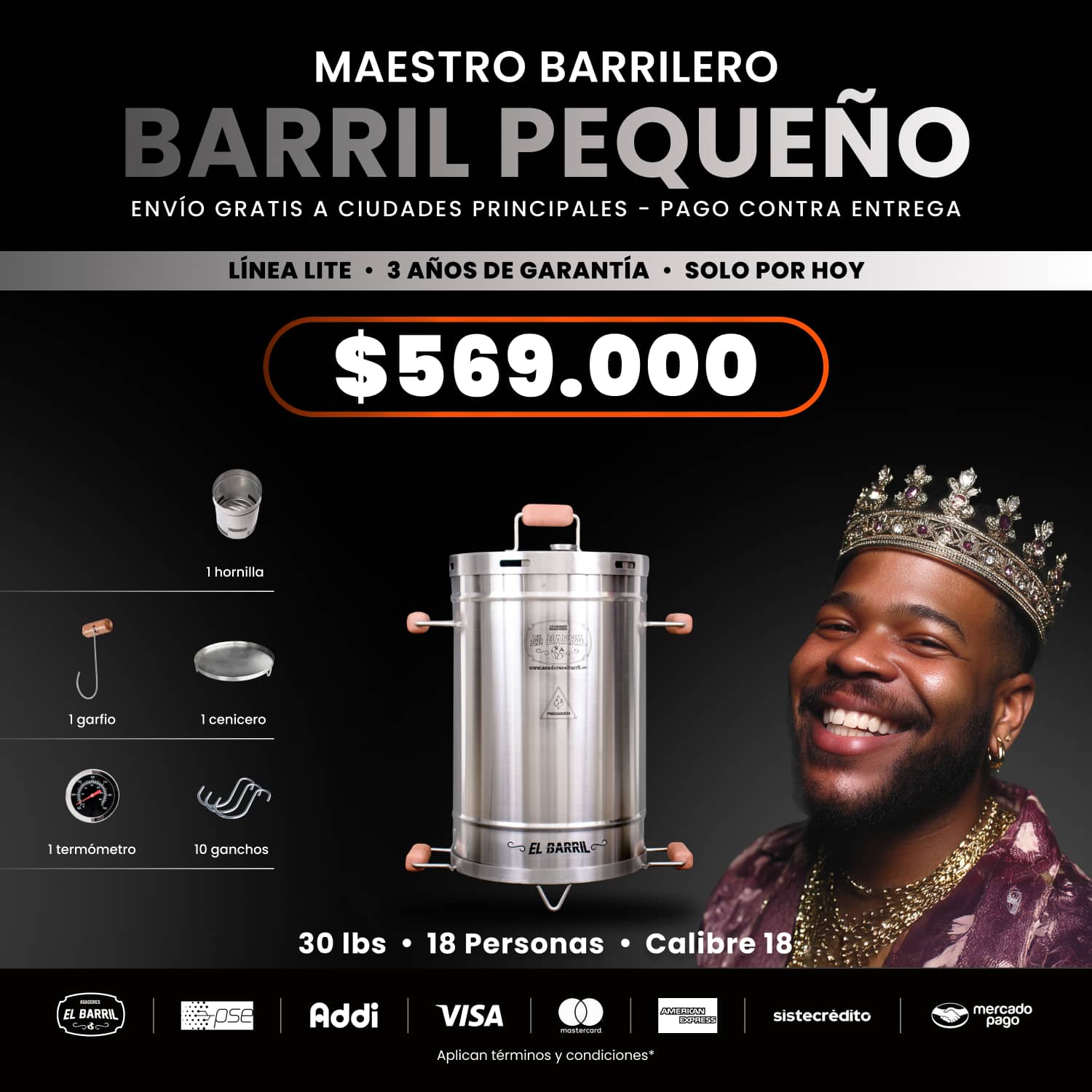 Barril Pequeño Lite 30lb - Asadores El Barril