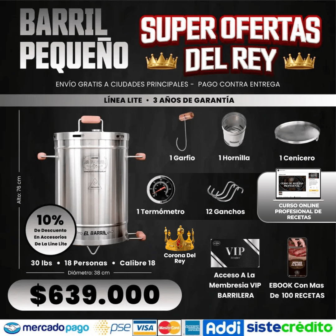 Barril Pequeño Lite 30lb + Accesorios + Envío Gratis - Asadores El Barril