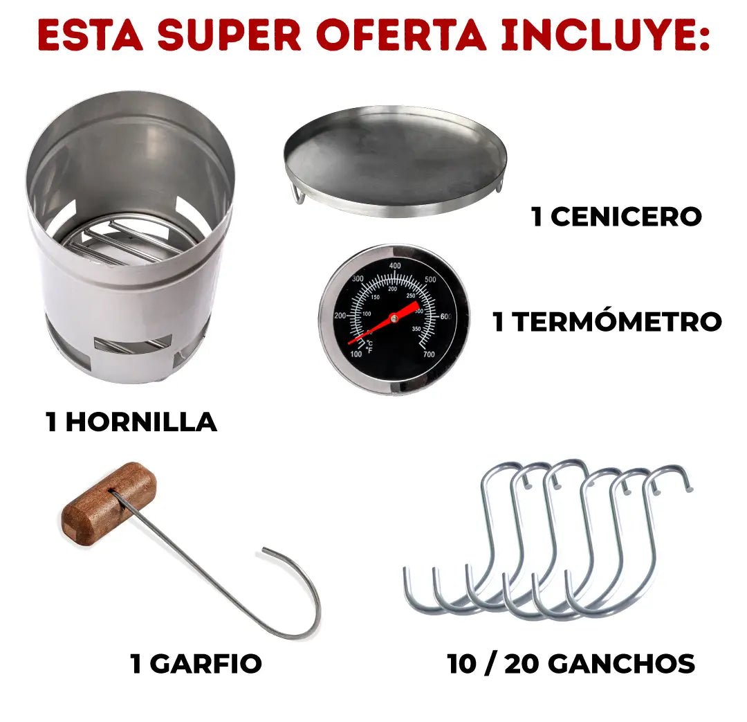 Barril Pequeño Lite 30lb + Accesorios + Envío Gratis - Asadores El Barril