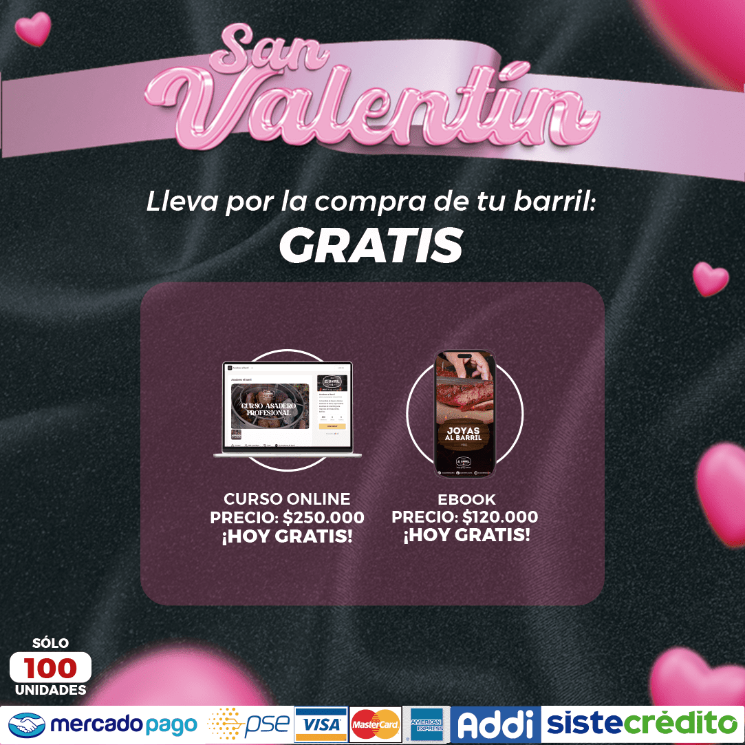 Barril San Valentin Edicion Limitada 5lb + Accesorios + Envío Gratis - Asadores El Barril