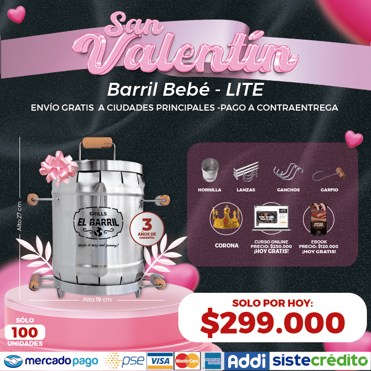 Barril San Valentin Edicion Limitada 5lb + Accesorios + Envío Gratis - Asadores El Barril