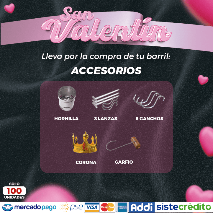 Barril San Valentin Edicion Limitada 5lb + Accesorios + Envío Gratis - Asadores El Barril