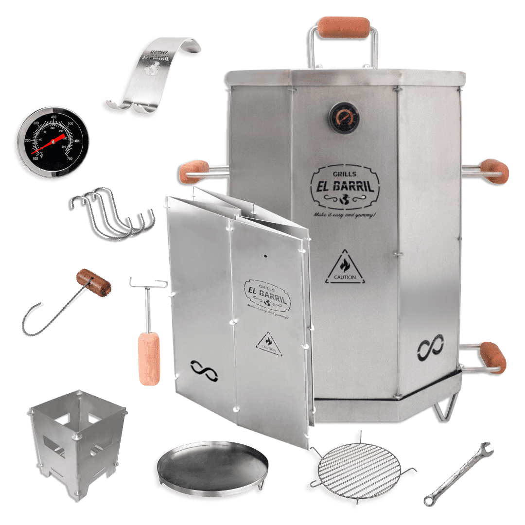 Combo Barril Mediano Plegable 45LB Premium - Asadores El Barril