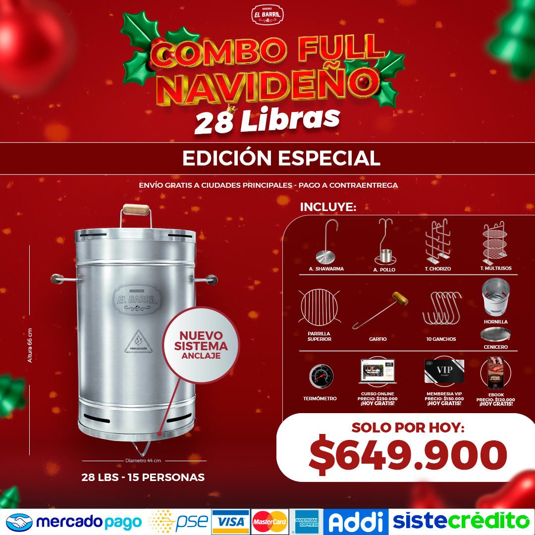 Combo Full Navideño Edición Especial · Barril 28 lb + Set completo - Asadores El Barril