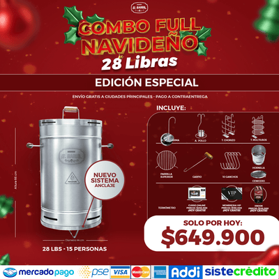 Combo Full Navideño Edición Especial · Barril 28 lb + Set completo - Asadores El Barril