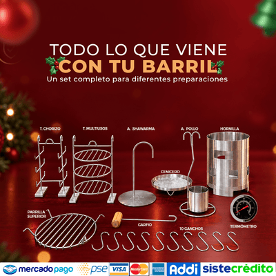 Combo Full Navideño Edición Especial · Barril 28 lb + Set completo - Asadores El Barril