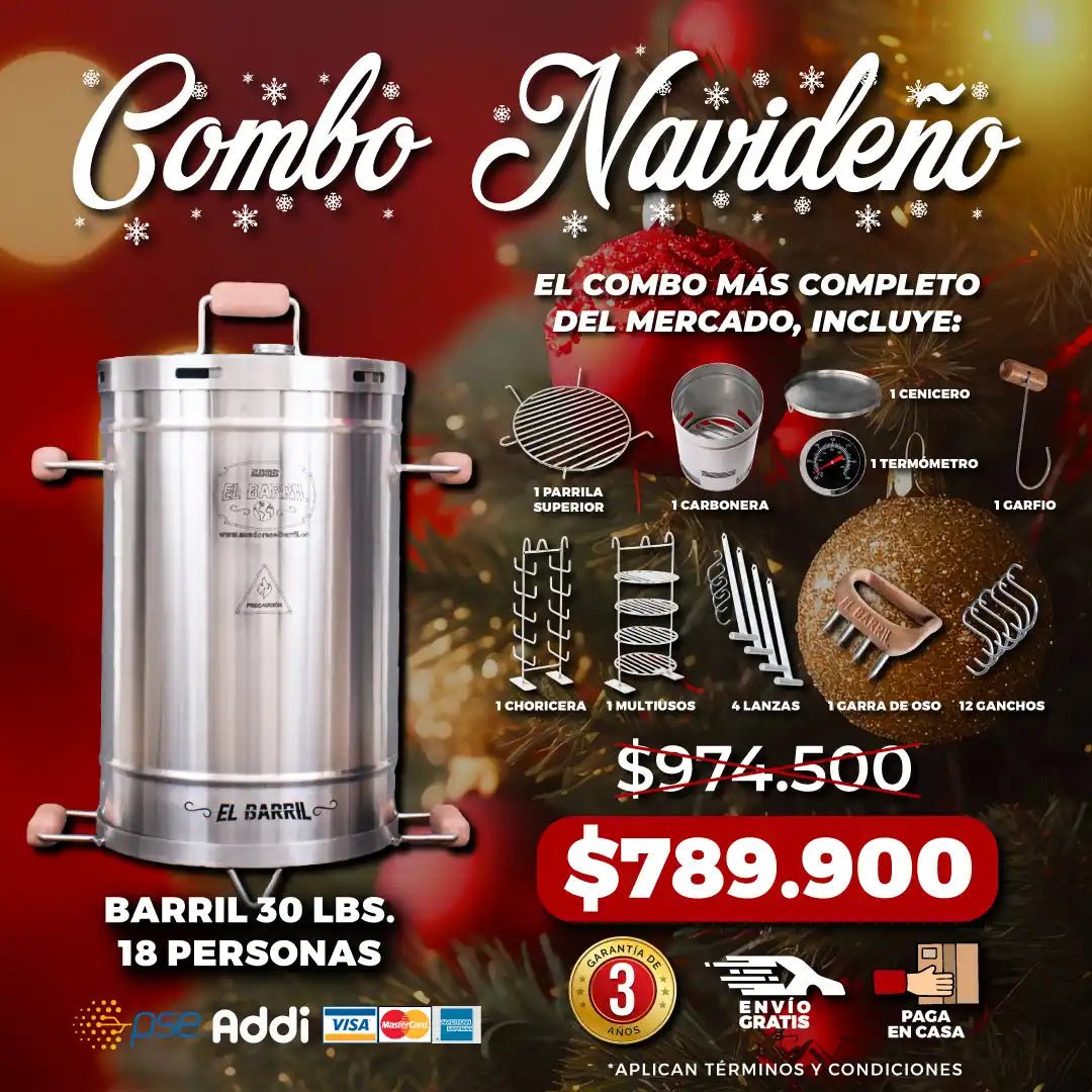 Combo Navideño 30lbs. + Kit de Accesorios + 3 Años de Garantia + Envío Gratis - Asadores El Barril