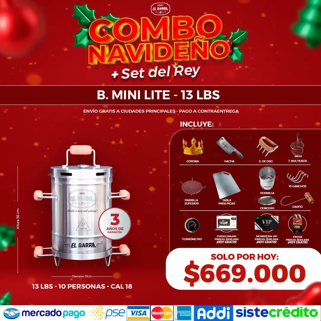 COMBO NAVIDEÑO + SET DEL REY POR TIEMPO LIMITADO + ACCESORIOS + MEMBRESIA VIP + EBOOK + CURSO ONLINE - Asadores El Barril