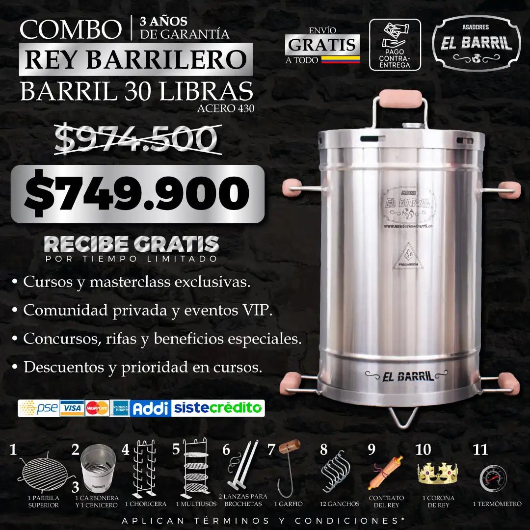 Combo Rey Barrilero 30lbs - Asadores El Barril