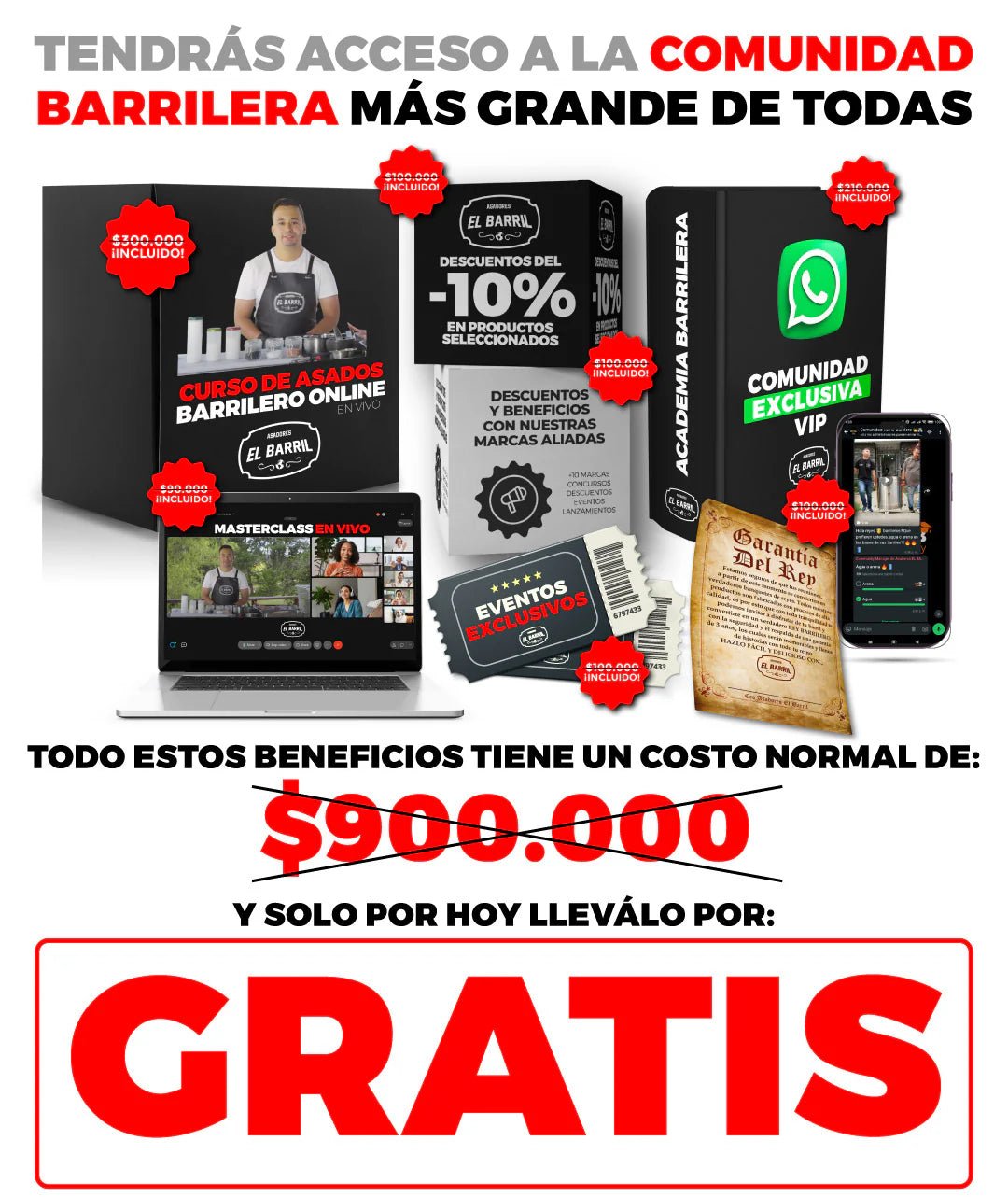 Combo Rey Barrilero 30lbs + Membresía VIP + Accesorios + Corona + Garantía de 3 Años - Asadores El Barril