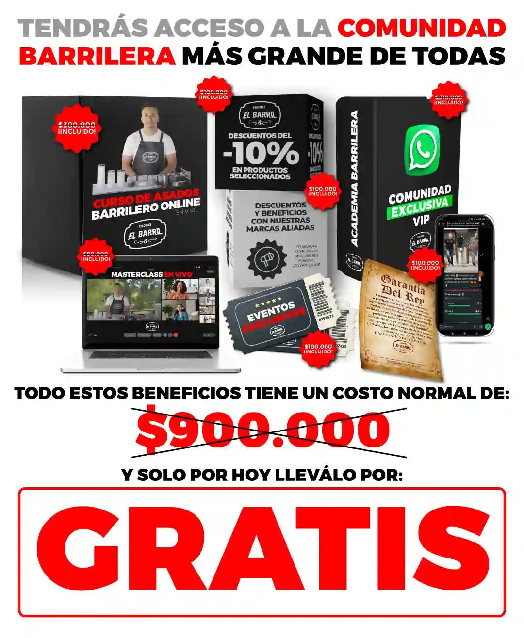 Combo Rey Barrilero 30lbs + Membresía VIP + Accesorios + Corona + Garantía de 3 Años - Asadores El Barril