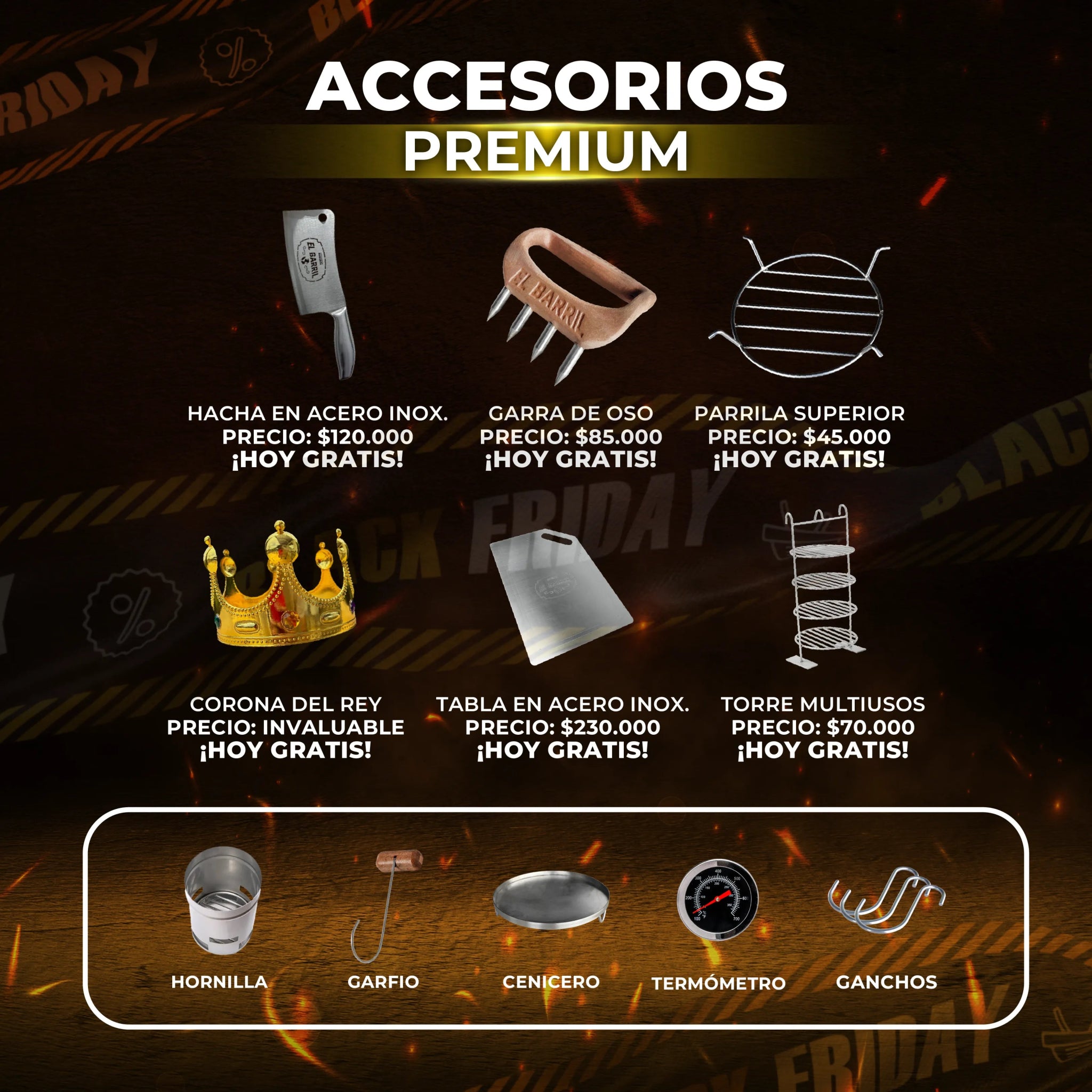 PP - SUPER Combo BLACK FRIDAY Barril PEQUEÑO PREMIUM + ACCESORIOS + CURSOS 🔥 - Asadores El Barril
