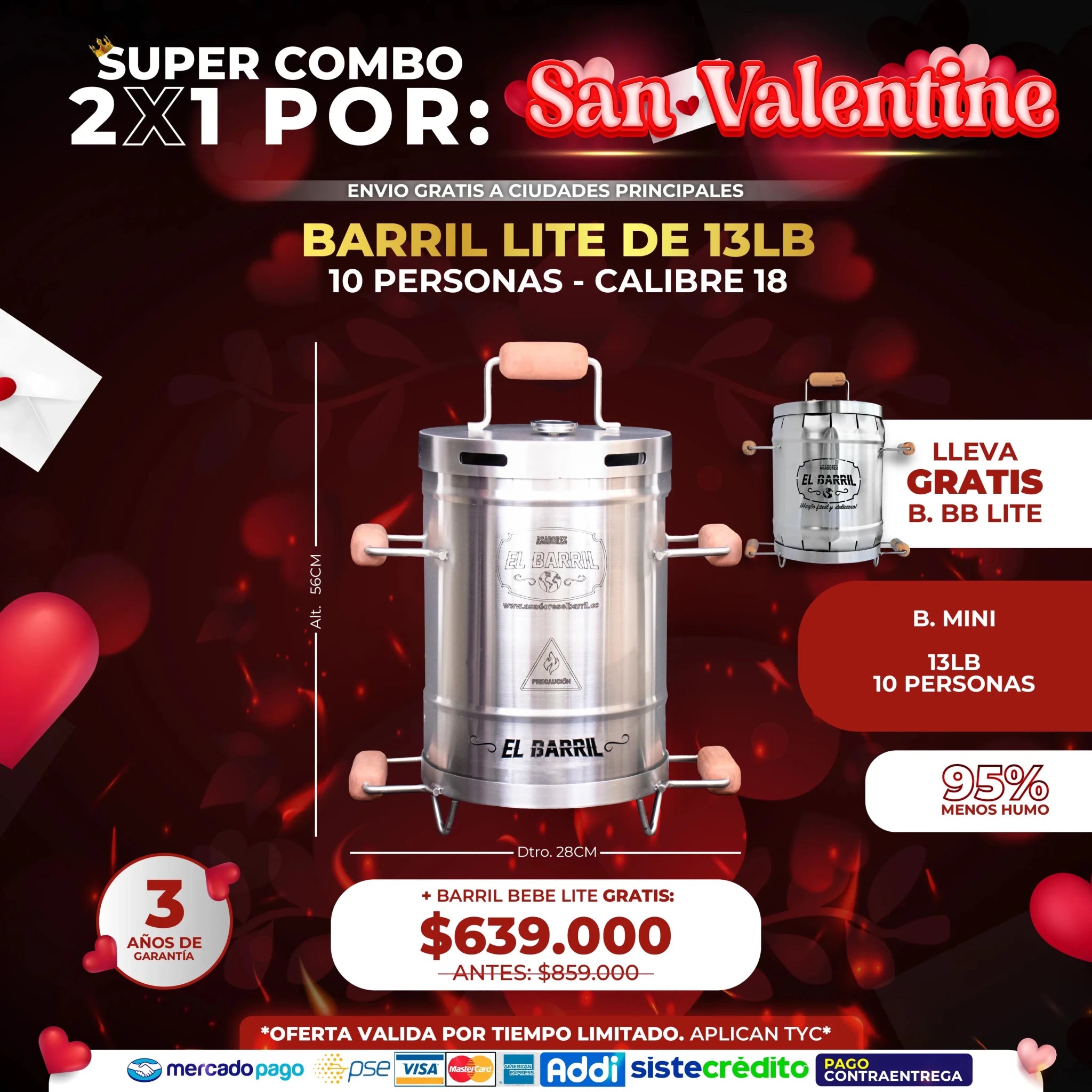 🔥 SUPER COMBO 2X 1 POR SAN VALENTINE - LLEVA TU BARRIL BEBÉ LITE GRATIS ❤️ - Asadores El Barril
