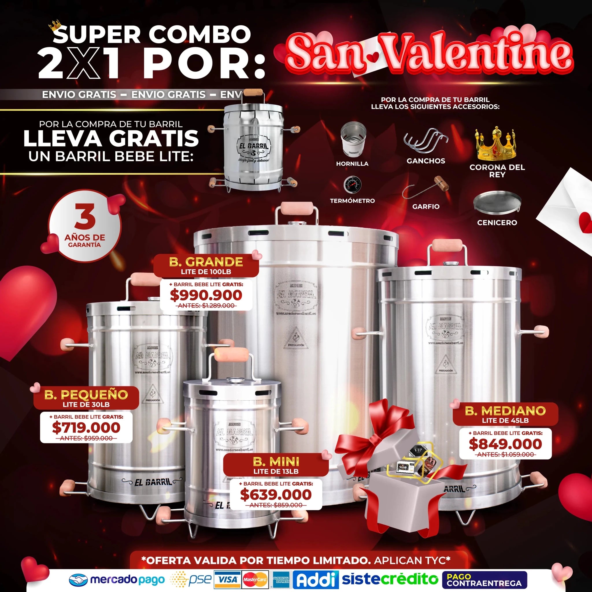 🔥 SUPER COMBO 2X 1 POR SAN VALENTINE - LLEVA TU BARRIL BEBÉ LITE GRATIS ❤️ - Asadores El Barril