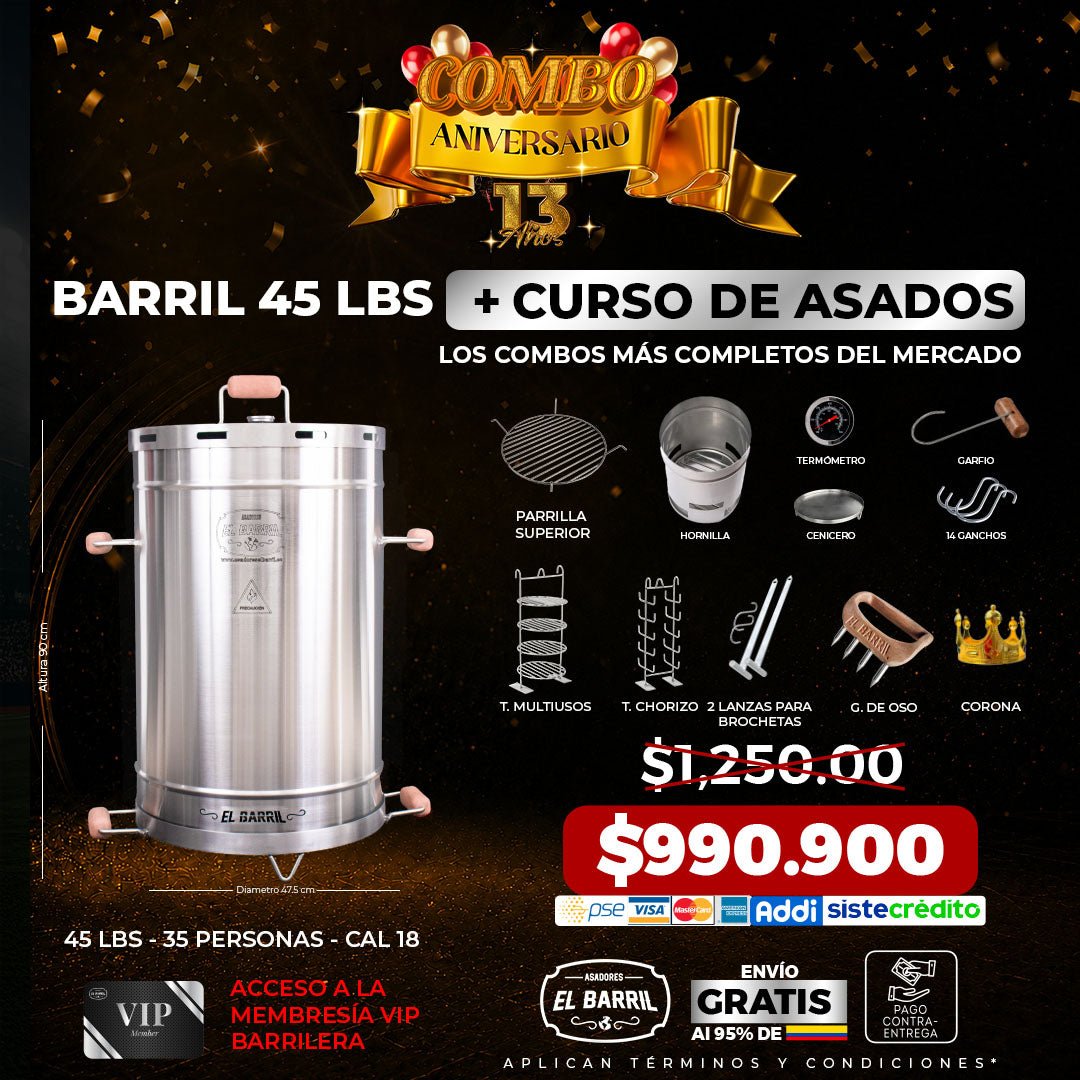 SUPER COMBO ANIVERSARIO+ ACCESORIOS + MEMBRESIA VIP + EBOOK + CURSO ONLINE - Asadores El Barril