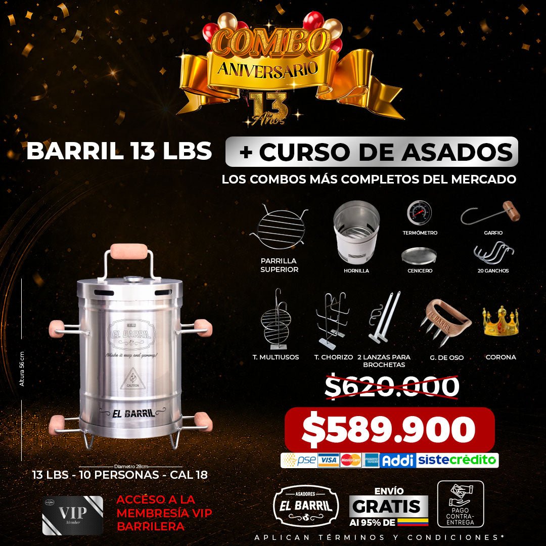 SUPER COMBO ANIVERSARIO+ ACCESORIOS + MEMBRESIA VIP + EBOOK + CURSO ONLINE - Asadores El Barril