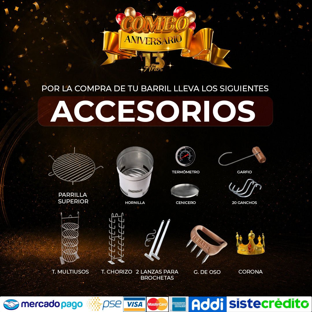 SUPER COMBO ANIVERSARIO+ ACCESORIOS + MEMBRESIA VIP + EBOOK + CURSO ONLINE - Asadores El Barril